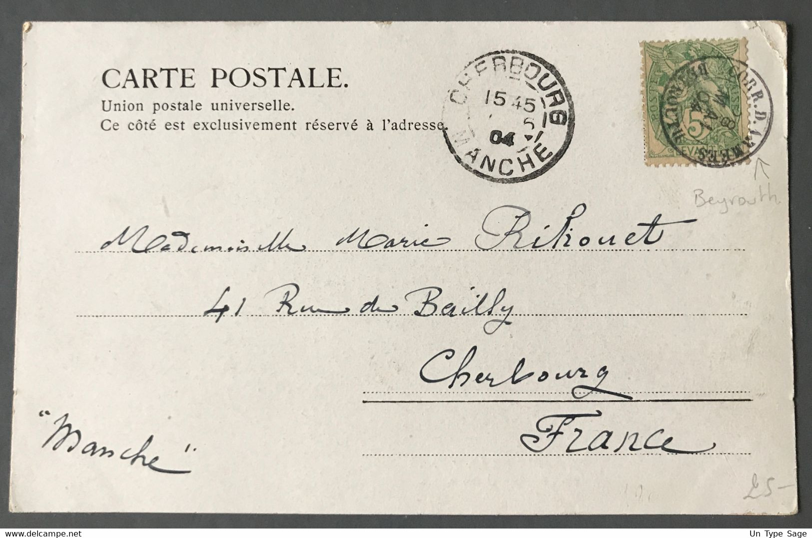 Levant N°13 Sur CPA TAD CORR. D'ARMEES BEYROUTH 28.5.1904 - (B583) - Storia Postale