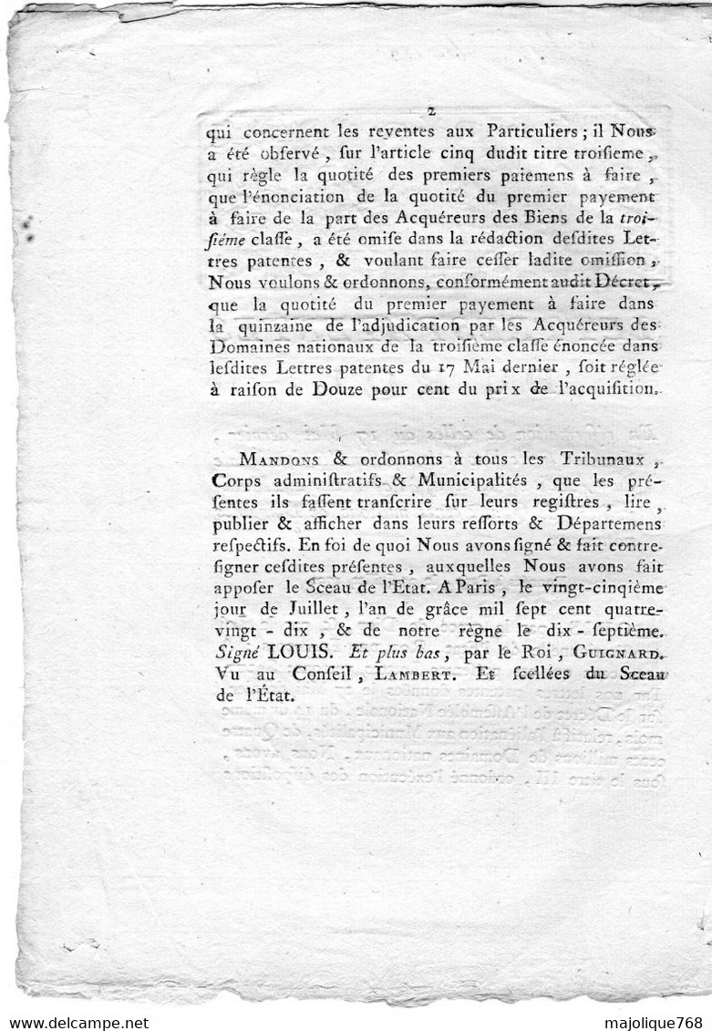 Lettre Patentes Du Roi - Données à Paris Le 25 Juillet 1790 - - Décrets & Lois