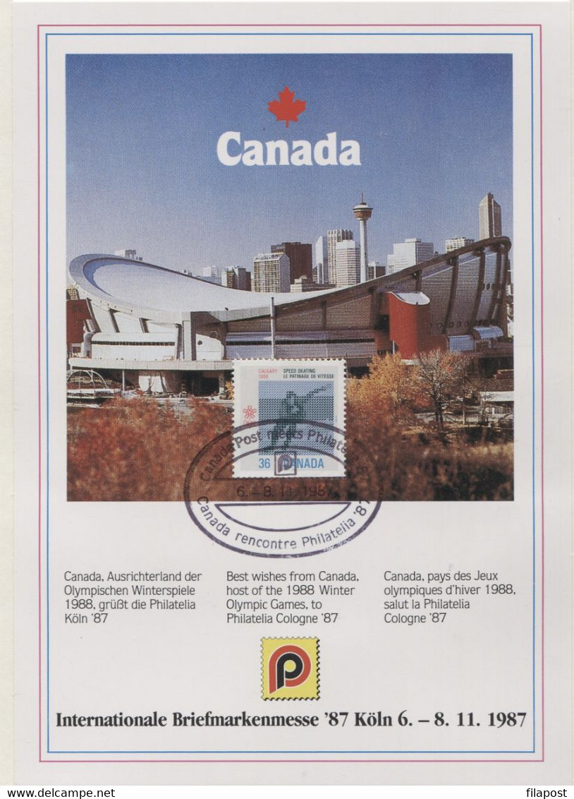 Canada 1987 Canadian Post And Philately Skating Philatelia Cologne Winter Olympic Games - Sobres Conmemorativos