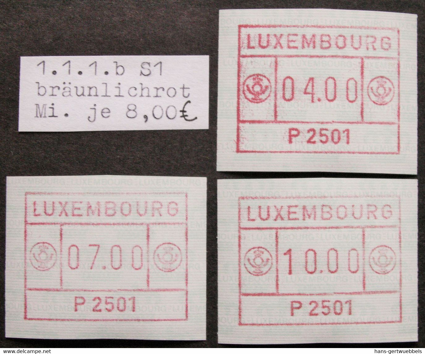 Luxemburg 2 ATM-Sätze ** Postfrisch: 1x 1.1.1b S1 Bräunlichrot 4-7-10 & 1x 1.5.c S2 Graulila 6-10-12. Mi. 33,00 €. - Vignettes D'affranchissement