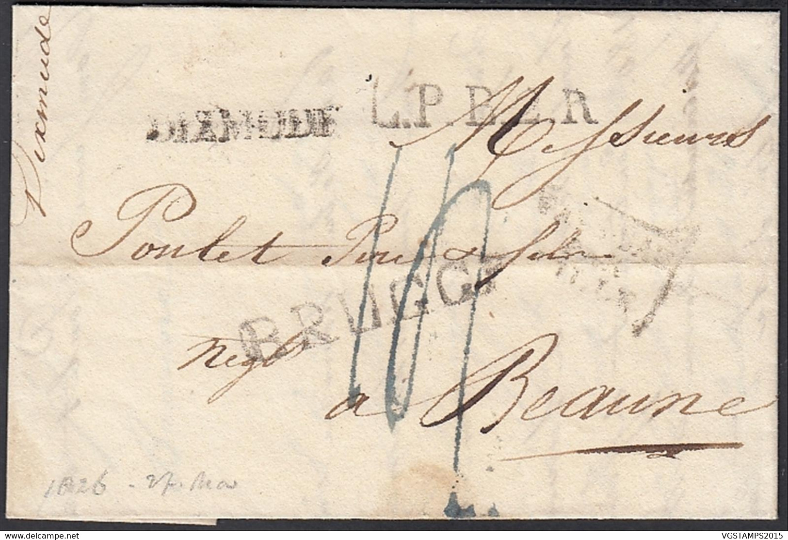 Belgique 1826- Précurseur  DIXMUDE Griffe Et Manouscrit Dixmude +Griffe BRUGGE LPB LR Vers Beaume.. (DD) DC-9915 - Sonstige & Ohne Zuordnung