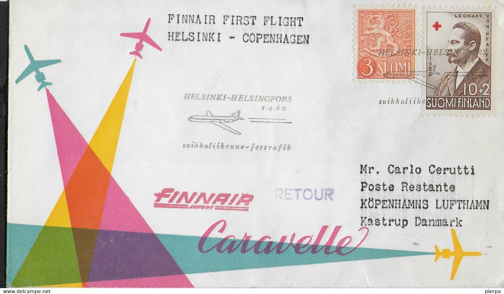 FINLAND - PRIMO VOLO - FIRST FLIGHT FINNAIR - HELSINKI / KOBENHAVN - 1.4.60 - SU BUSTA UFFICIALE - Cartas & Documentos