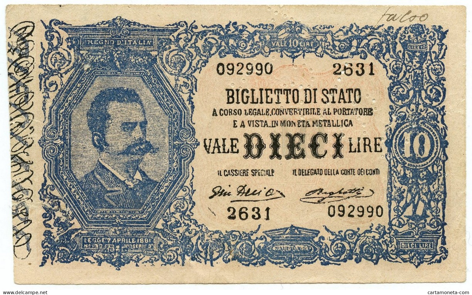 10 LIRE FALSO D'EPOCA BIGLIETTO DI STATO EFFIGE UMBERTO I 10/04/1915 BB - Regno D'Italia – Autres