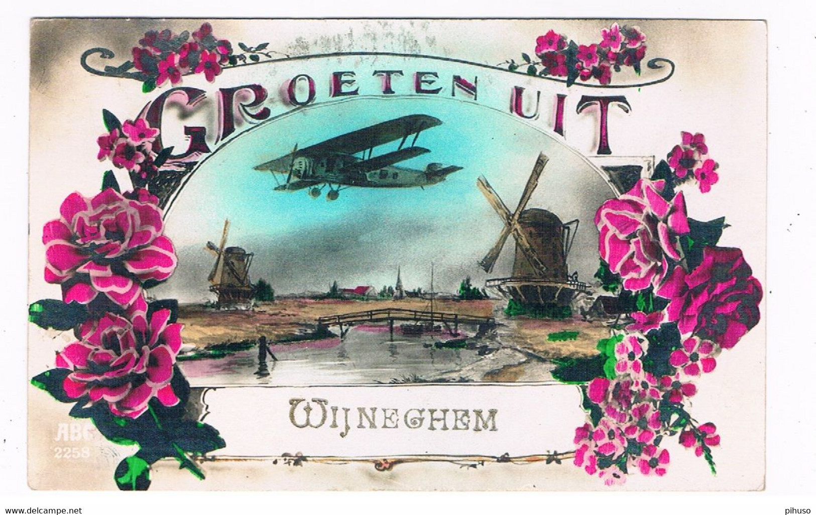 B-7996  WIJNEGHEM / WIJNEGEM : Groeten Uit ( Molen, Windmil,airplane ) - Wijnegem