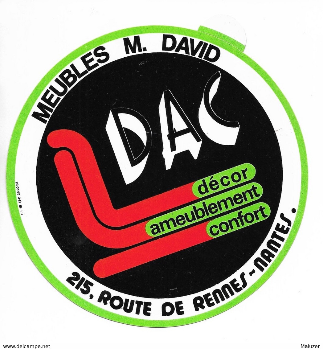 AUTOCOLLANT STICKER ADHÉSIF - MEUBLES M. DAVID - 215 ROUTE DE RENNES NANTES - DAC DÉCOR AMEUBLEMENT CONFORT - Stickers