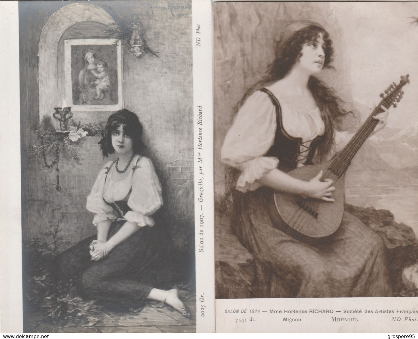 Salon 1907 Et 1914 GRAZIELLA Et MIGNON PAR HORTENSE RICHARD ND N°2025 N°7541 - Pintura & Cuadros