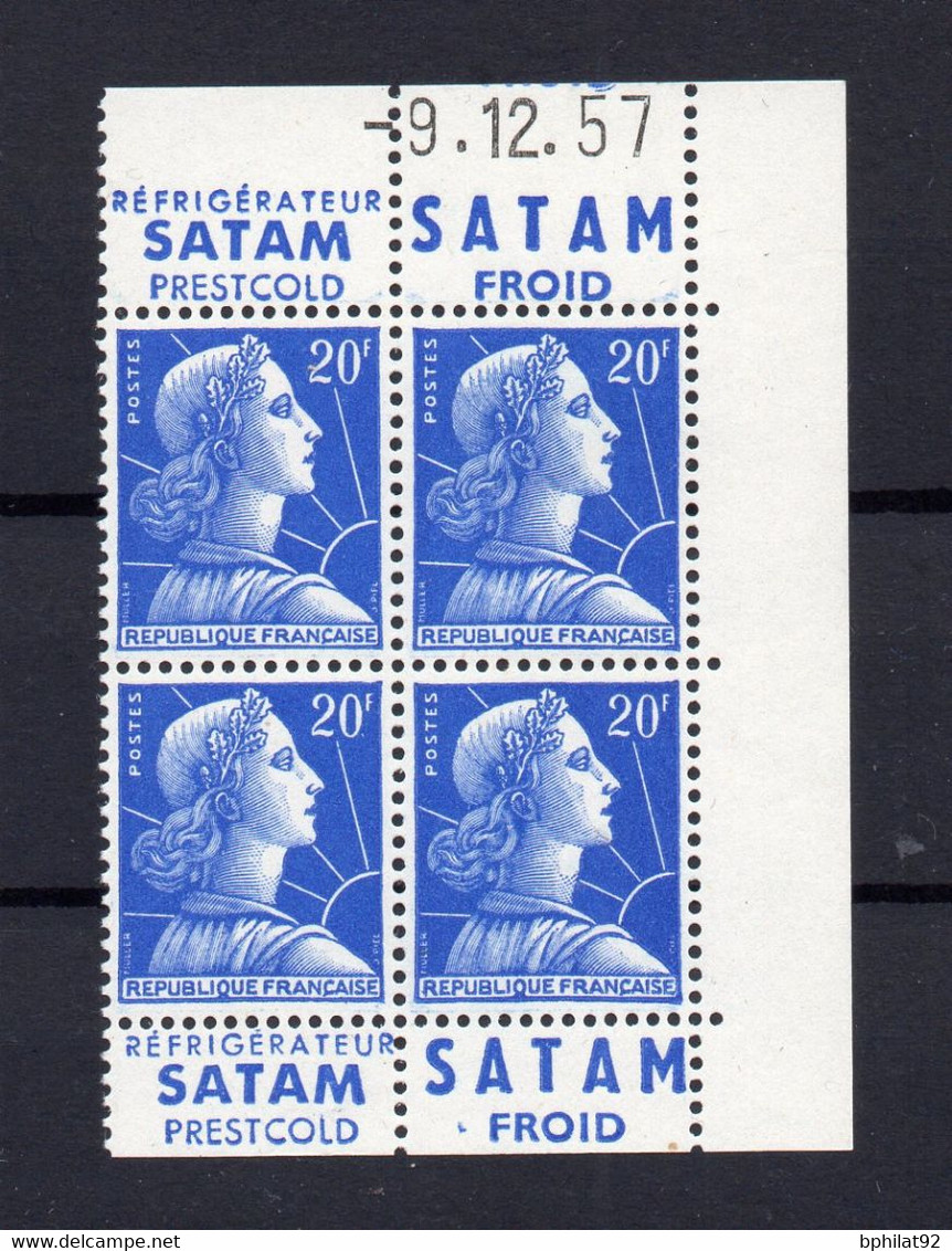 !!! 20 F MARIANNE DE MULLER BLOC DE 4 AVEC PUBS SATAM - SATAM ET COIN DATE NEUF ** - 1950-1959