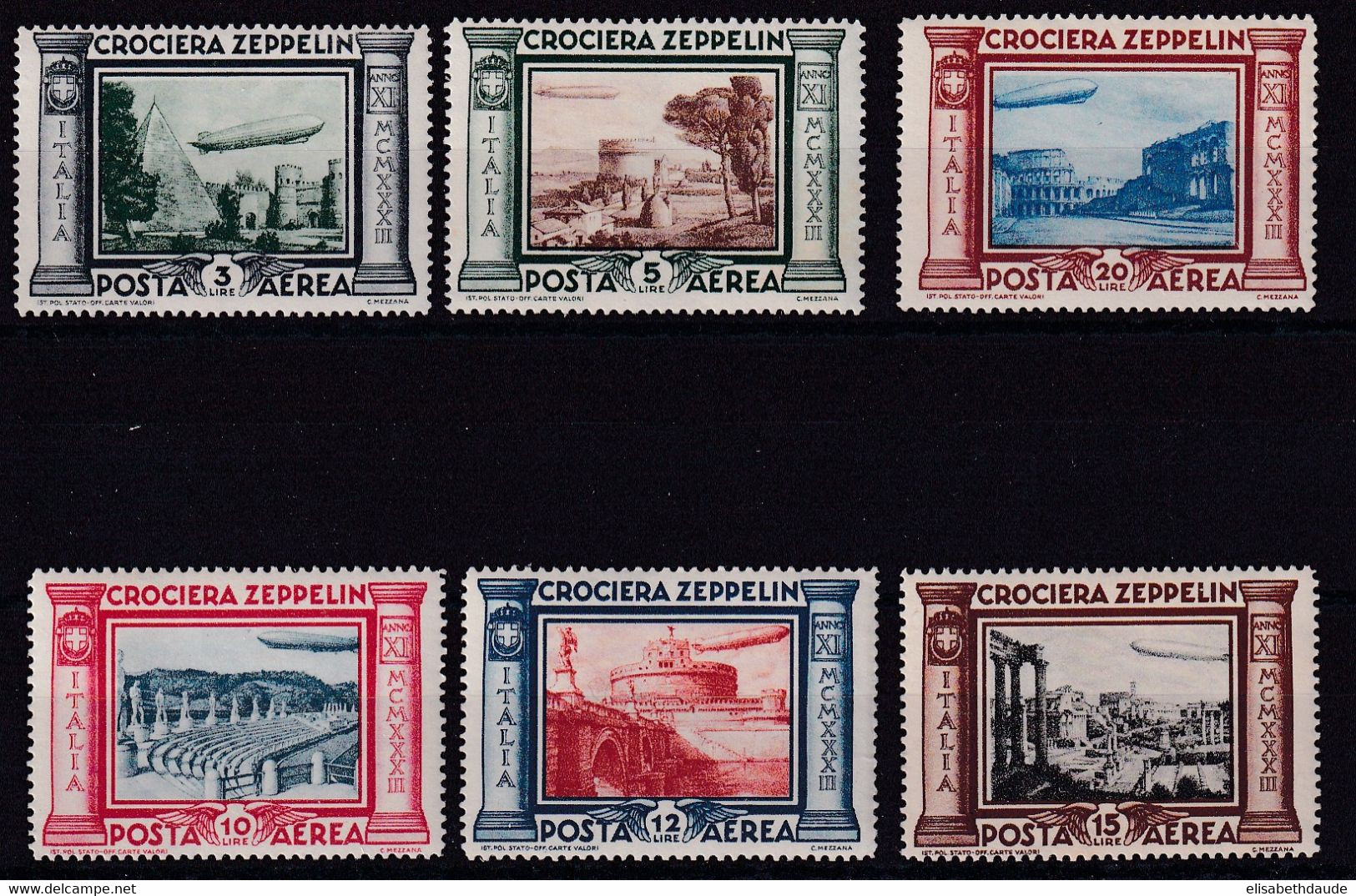 ITALIE - 1933 - POSTE AERIENNE YVERT N°42/47 ** MNH - COTE = 300 EUROS - ZEPPELIN - Correo Aéreo