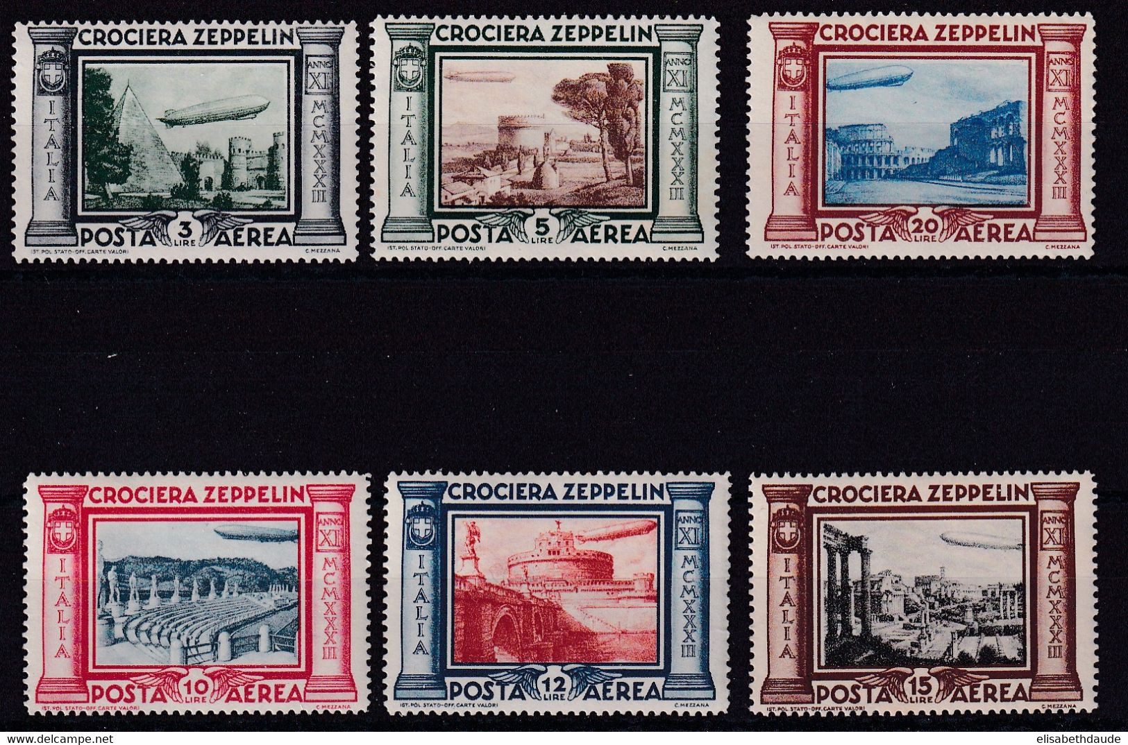 ITALIE - 1933 - POSTE AERIENNE YVERT N°42/47 ** MNH - COTE = 300 EUROS - ZEPPELIN - Airmail