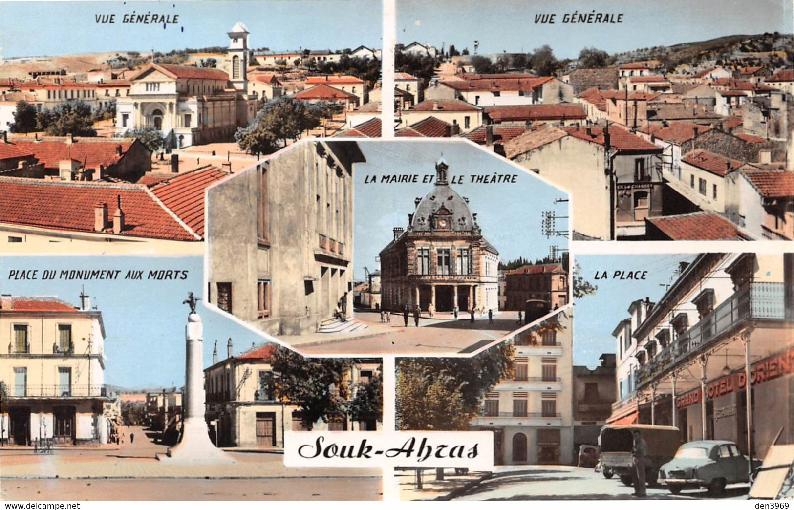 Algérie - SOUK-AHRAS - Place Du Monument Aux Morts - Grand Hôtel D'Orient - La Mairie Et Le Théâtre - Vues Générales - Souk Ahras