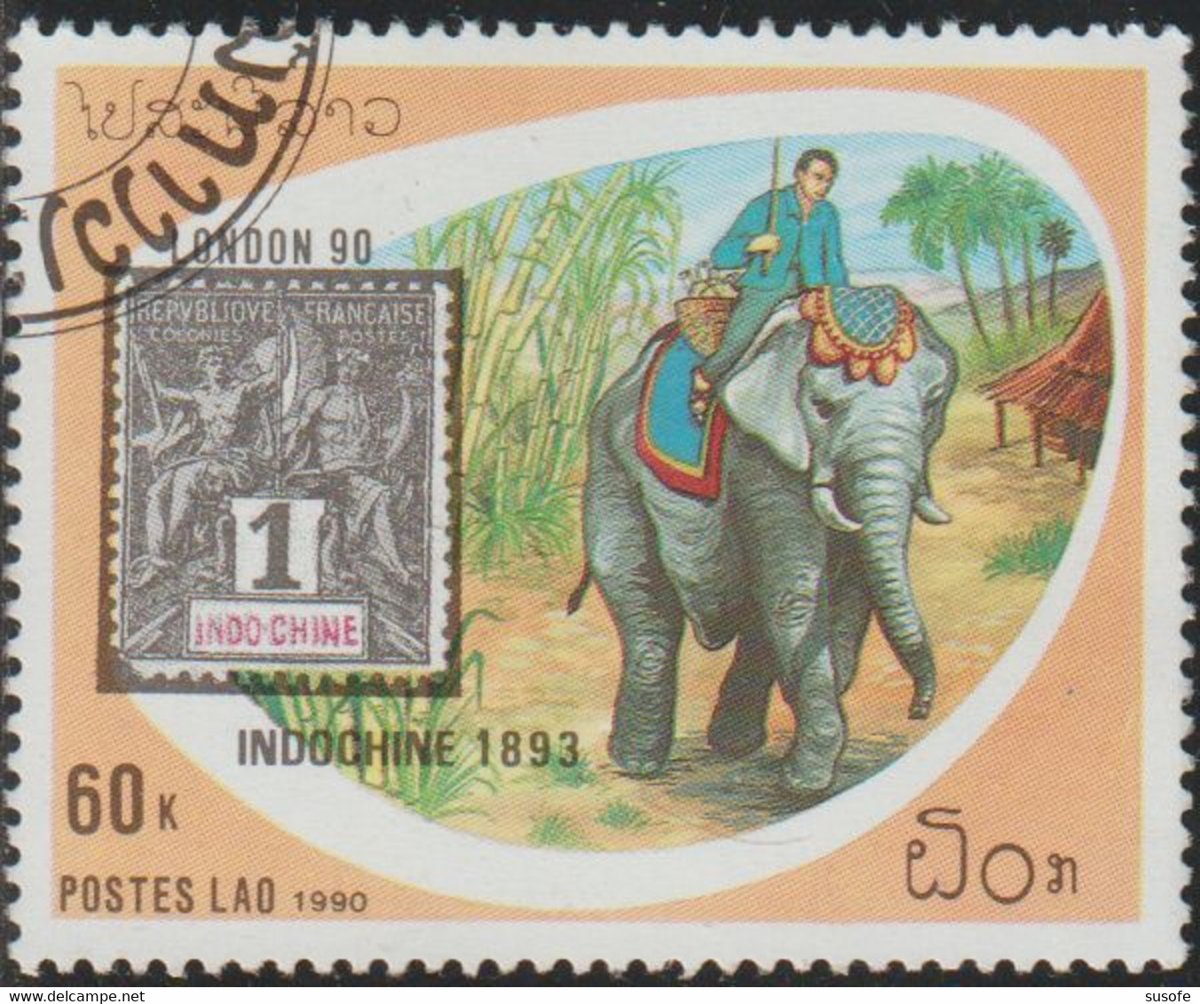Laos 1990 Scott 1013 Sello * Dia Mundial Sello Londres Indo-China 1892 1c. Stamp And Elephant Michel 1204 Yvert 957 - Laos