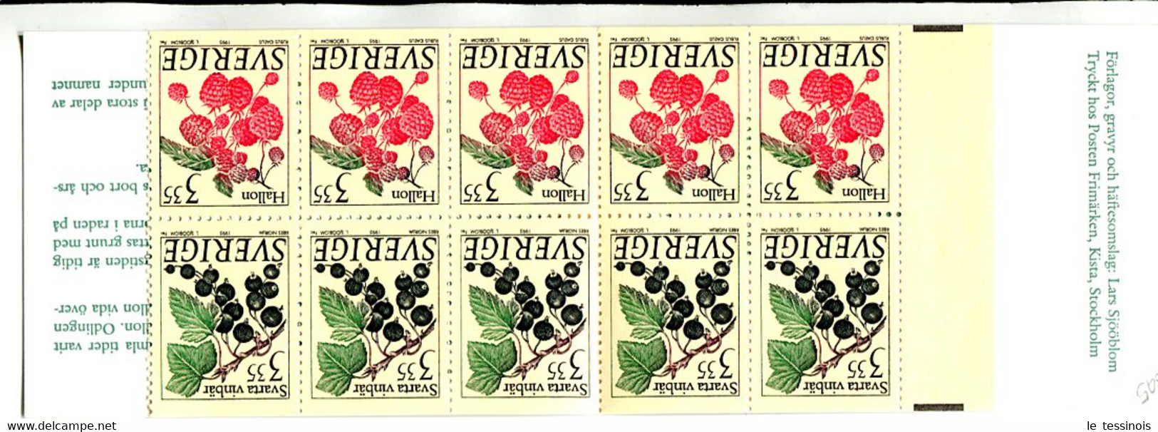 Carnet Suède N° 1845 - Couv.  Framboises TP : Framboises, Cassis - Sin Clasificación