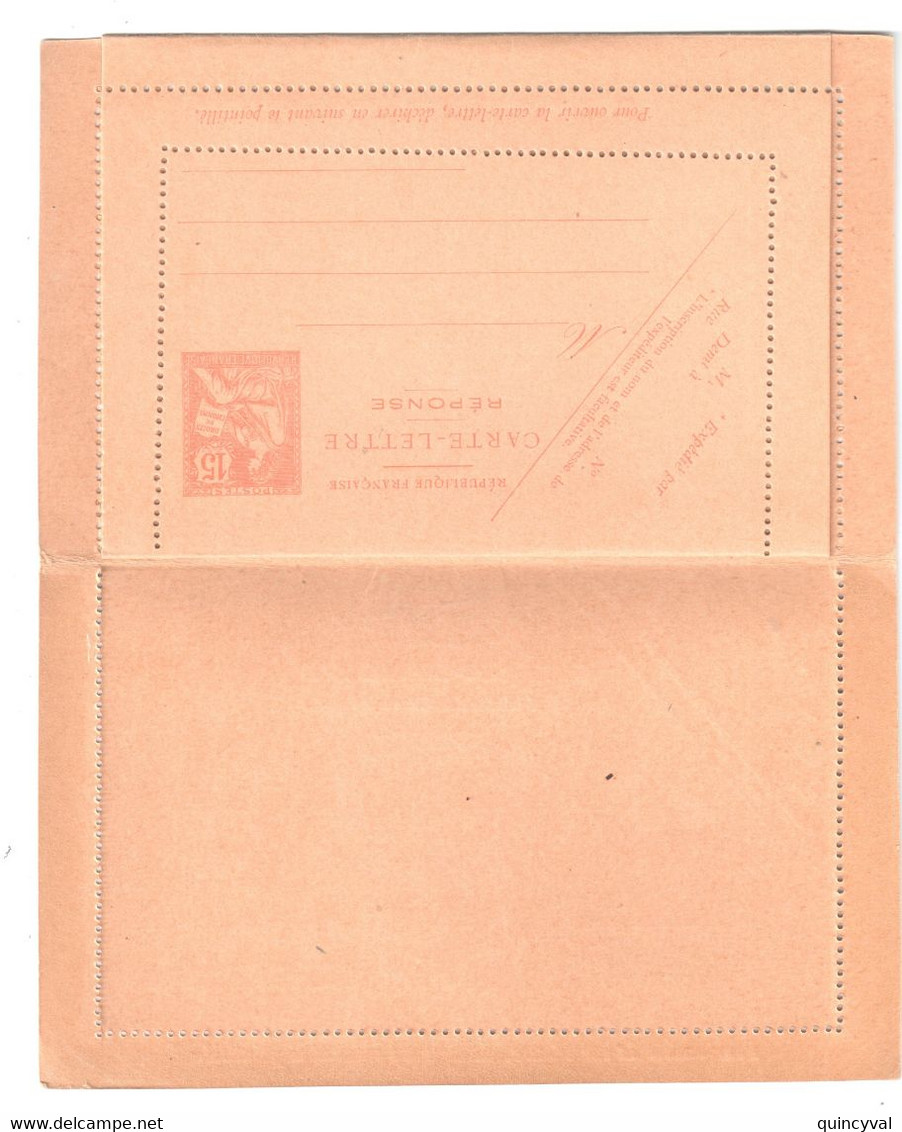 Carte Lettre Entier 15c Mouchon AVEC REPONSE Payée Yv 125 CLRP1 Storch E5 - Cartes-lettres