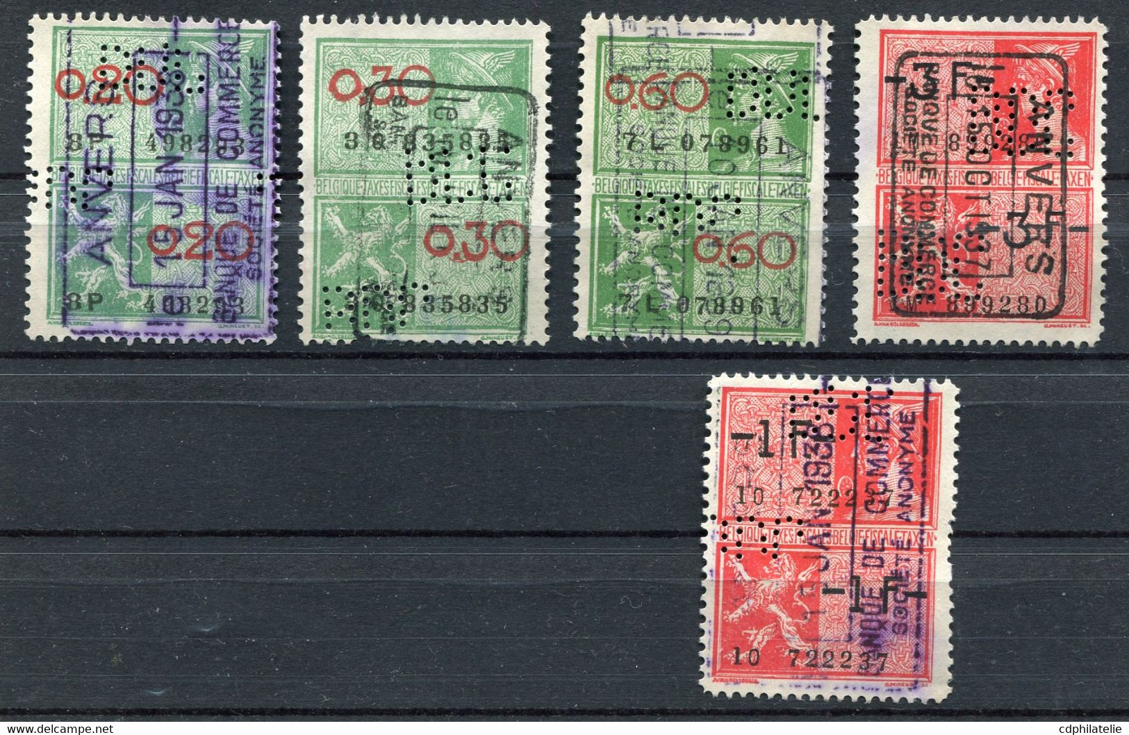 BELGIQUE PETIT ENSEMBLE DE TIMBRES FISCAUX PERFORES ET OBLITERES - Stamps