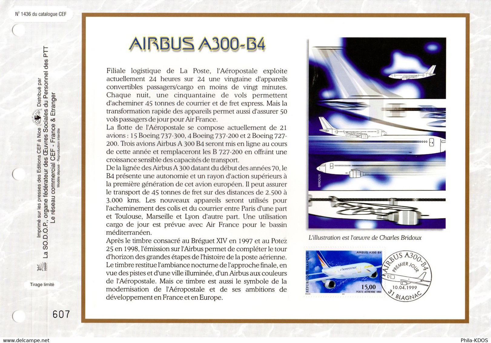 &#128746;  " AIRBUS A300-B4 " Sur Feuillet CEF 1er Jour N°té De 1999. N° YT PA 63 Parfait état. FDC - Flugzeuge