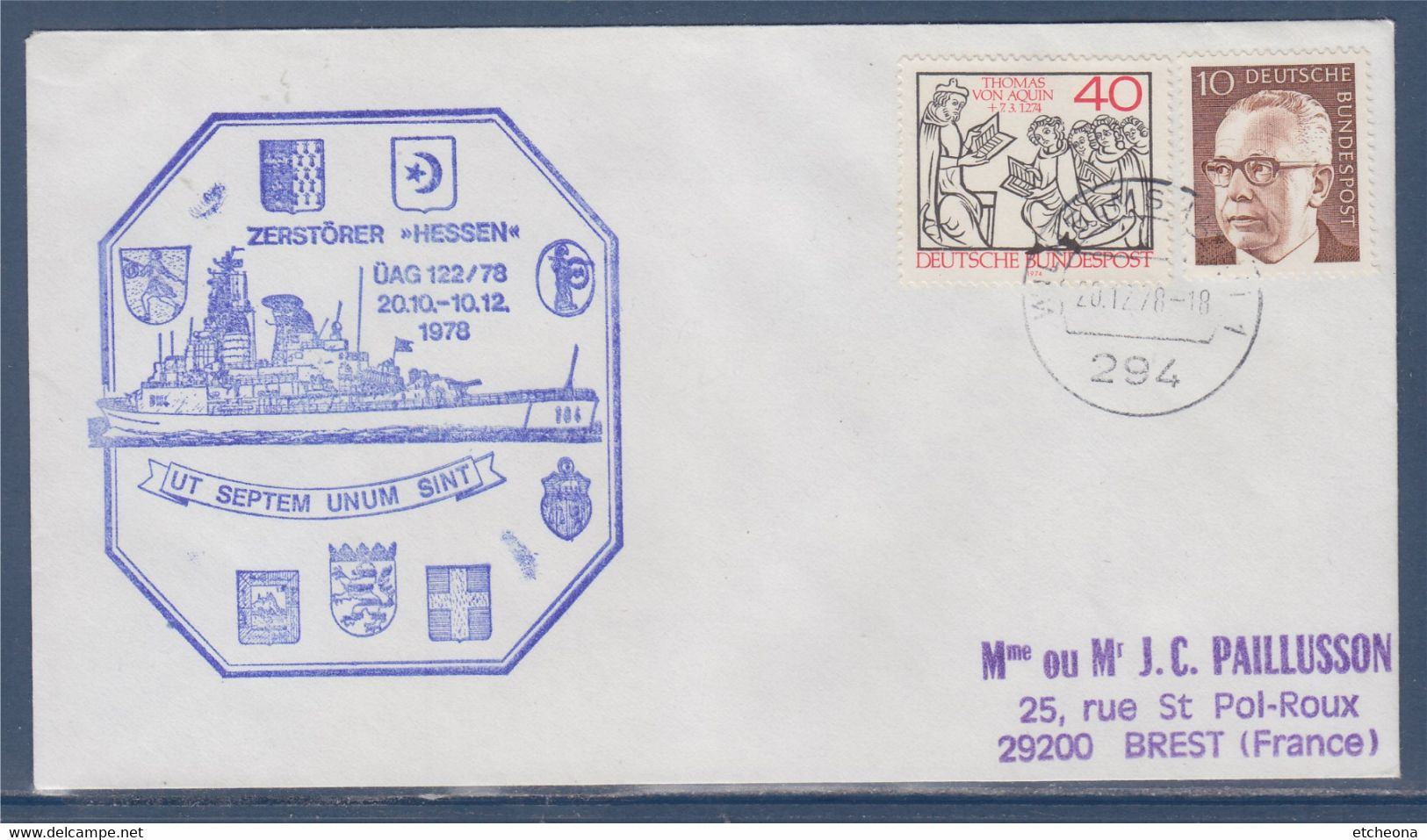 Marine, Destroyer Hessen, Enveloppe 20.12.78 , 2 Timbres, Allemagne - Autres (Mer)