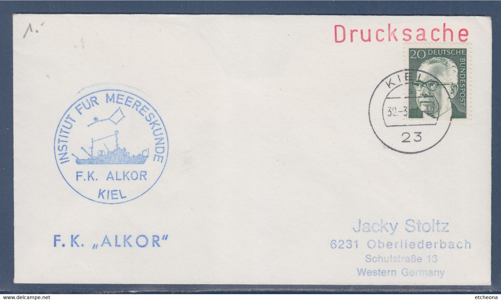 Marine, Institut D'océanographie, F.K. Alkor Kiel Enveloppe 30.03.80 , 1 Timbre, Allemagne, Imprimé - Autres (Mer)