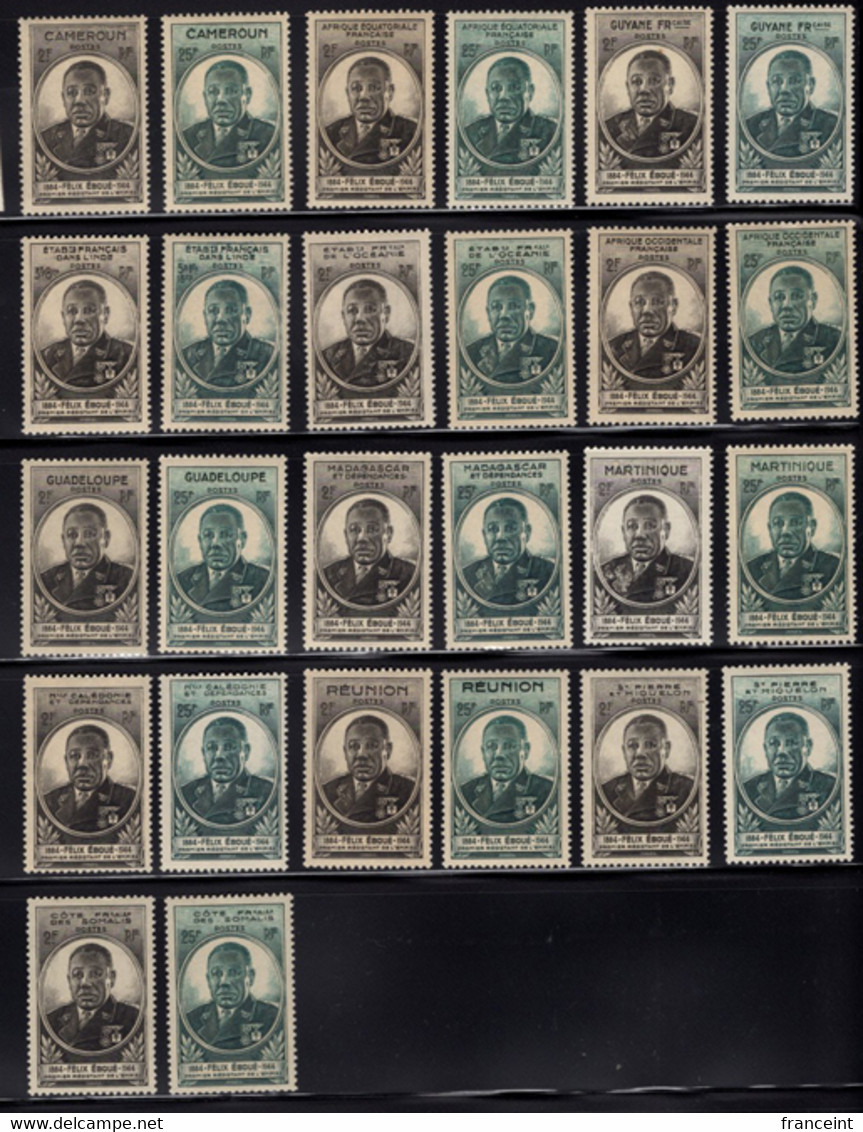 French Colonies (1945) Eboué Common Design. Complete Set Of 26 MNH. - 1945 Gouverneur-Général Félix Éboué