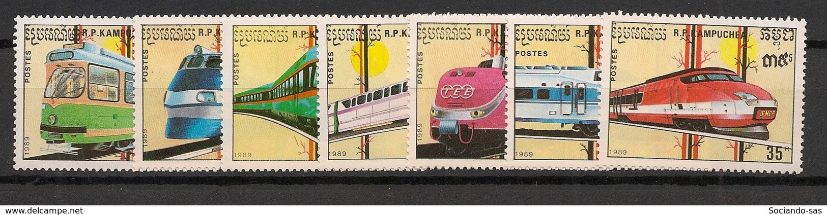 Kampuchea - 1989 - N°Yv. 864 à 870 - Trains - Neuf Luxe ** / MNH / Postfrisch - Kampuchea