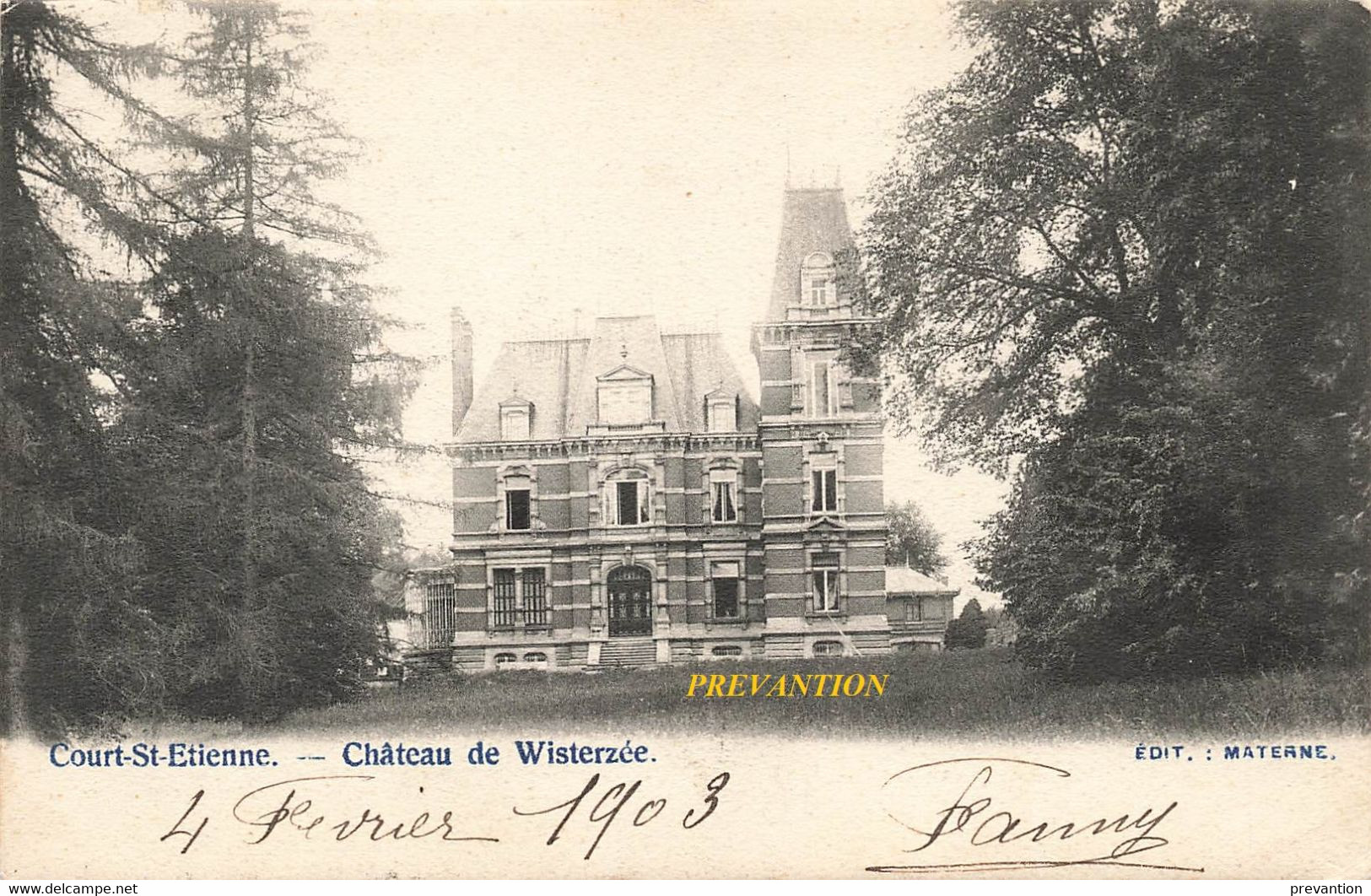 COURT-SAINT ETIENNE - Château De Wisterzée - Carte Circulé En 1903 - Court-Saint-Etienne