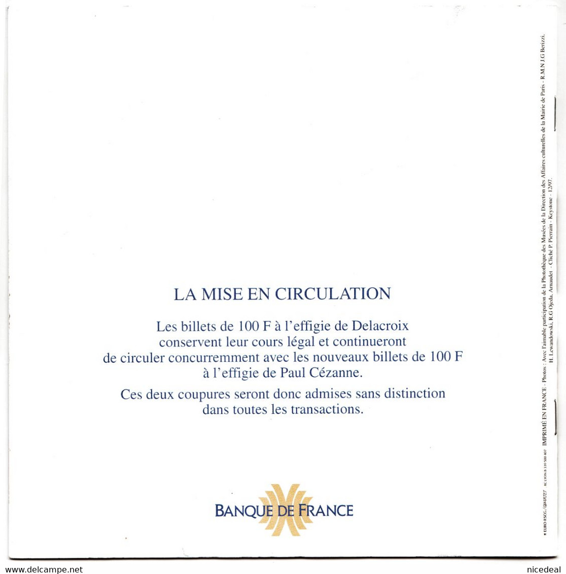 Livret 12 Pages Nouveau Billet De 100 F Francs Paul Cézanne Banque De France Documentation Fascicule Cahier Recueil 1997 - 100 F 1997-1998 ''Cézanne''
