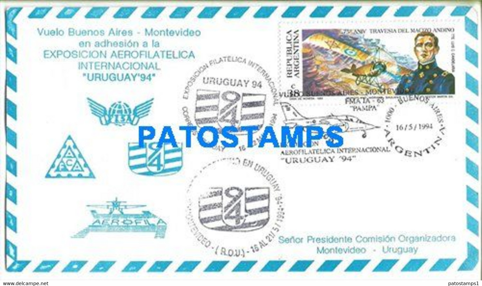 151298 ARGENTINA BUENOS AIRES CANCEL AVIATION VUELO EXPOSICION INTERNACIONAL YEAR 1994 CIRCULATED TO URUGUAY NO POSTCARD - Cartas & Documentos