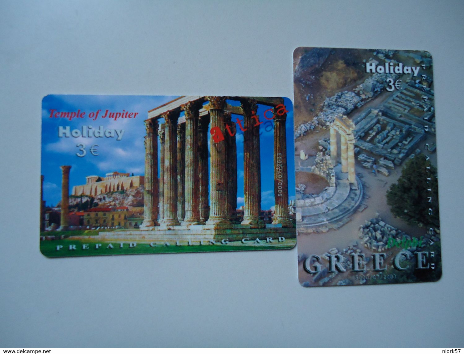 GREECE 2 USED PREPAID CARDS  MONUMENTS LADSCAPES ATHENS - Landschaften