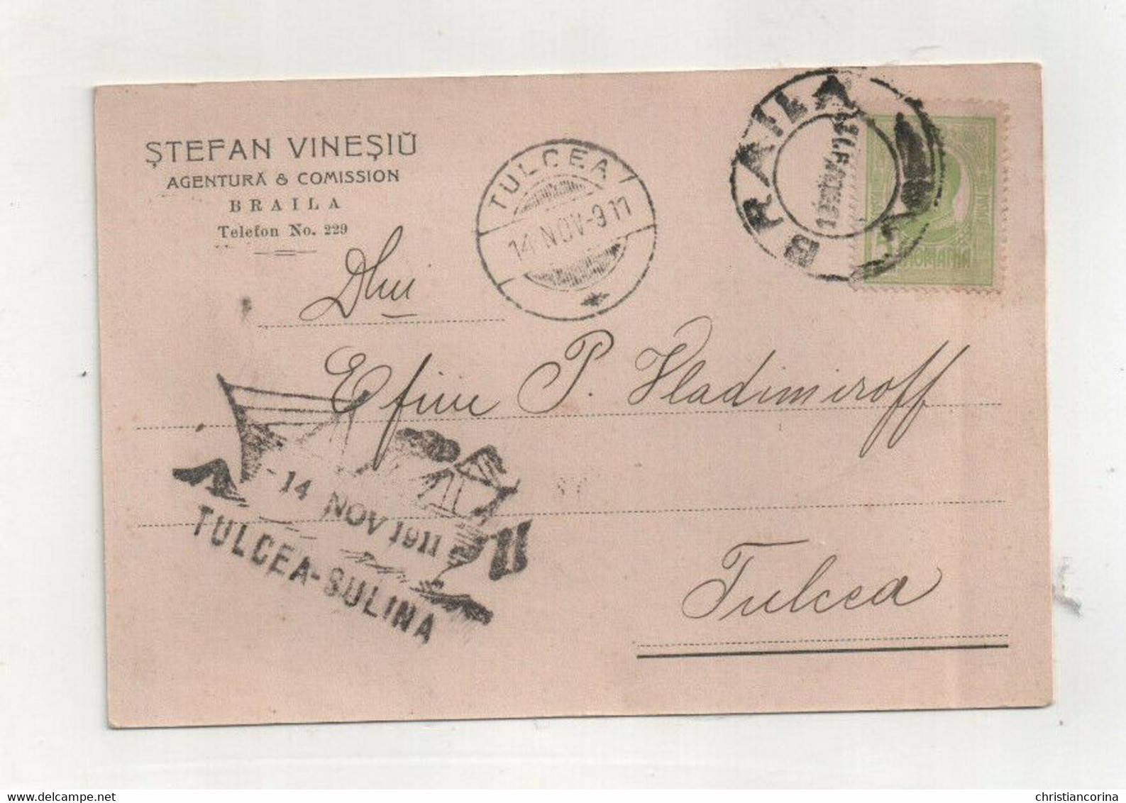 ROMANIA 1911 MARINE CARD TULCEA-SULINA SHIPS POSTMARK - Postmark Collection