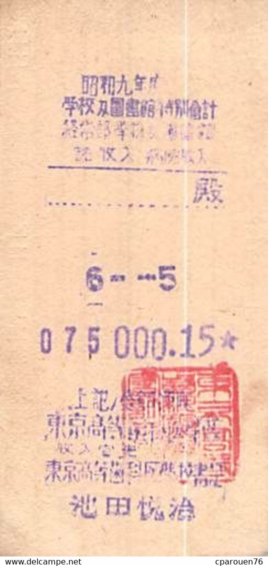 TICKET ANCIEN A DECHIFFRER OU TRADUIRE  TITRE DE TRANSPORT JAPON JE PENSE - Wereld