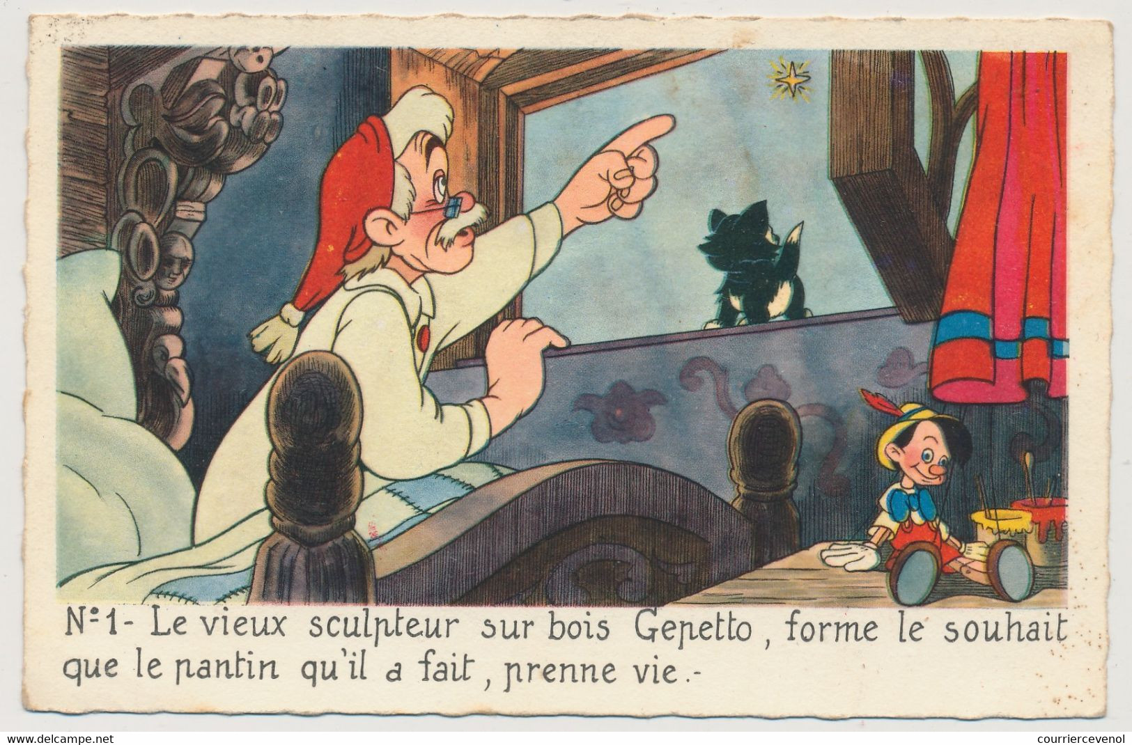 CPSM - WALT DISNEY / MICKEY MOUSE S.A. - Série Pinocchio N°1 - Gepetto Forme Le Souhait Que Le Pantin Prenne Vie... - Andere & Zonder Classificatie