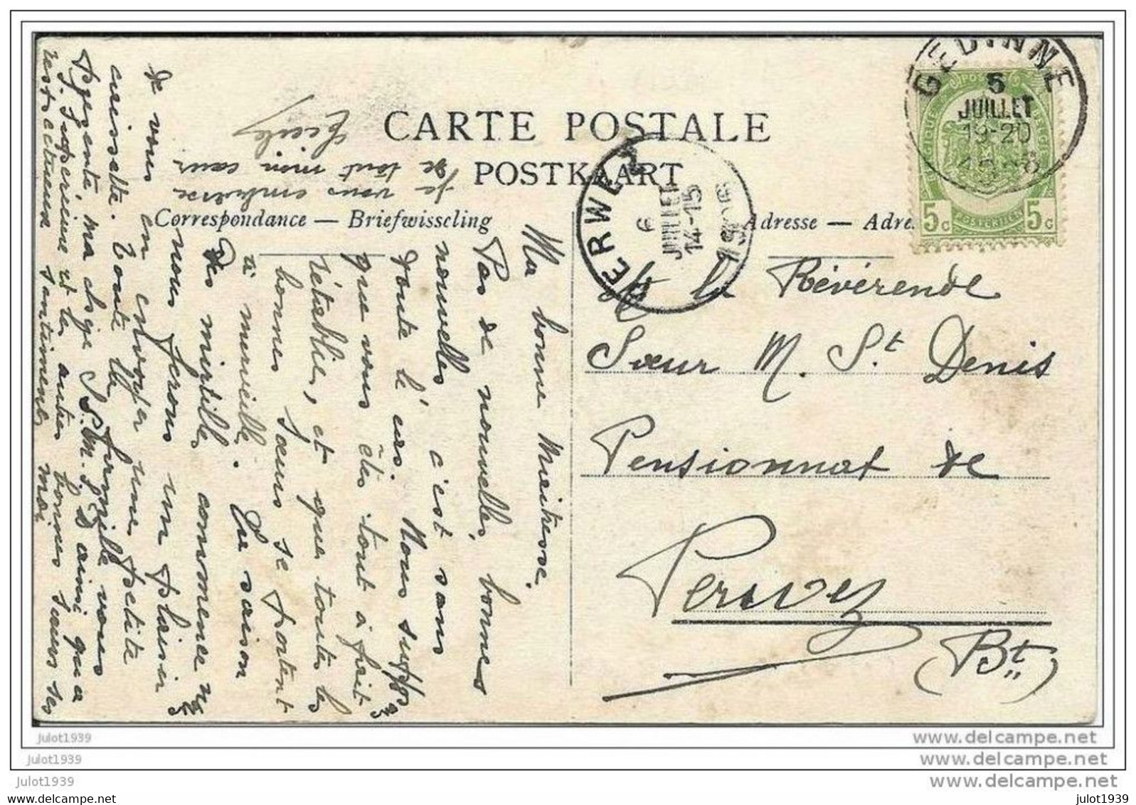 GEDINNE ..-- Confluent De La Houille Et De La Houillette . 1906 Vers PERWEZ ( Soeur St Denis ) . Voir Verso . - Gedinne