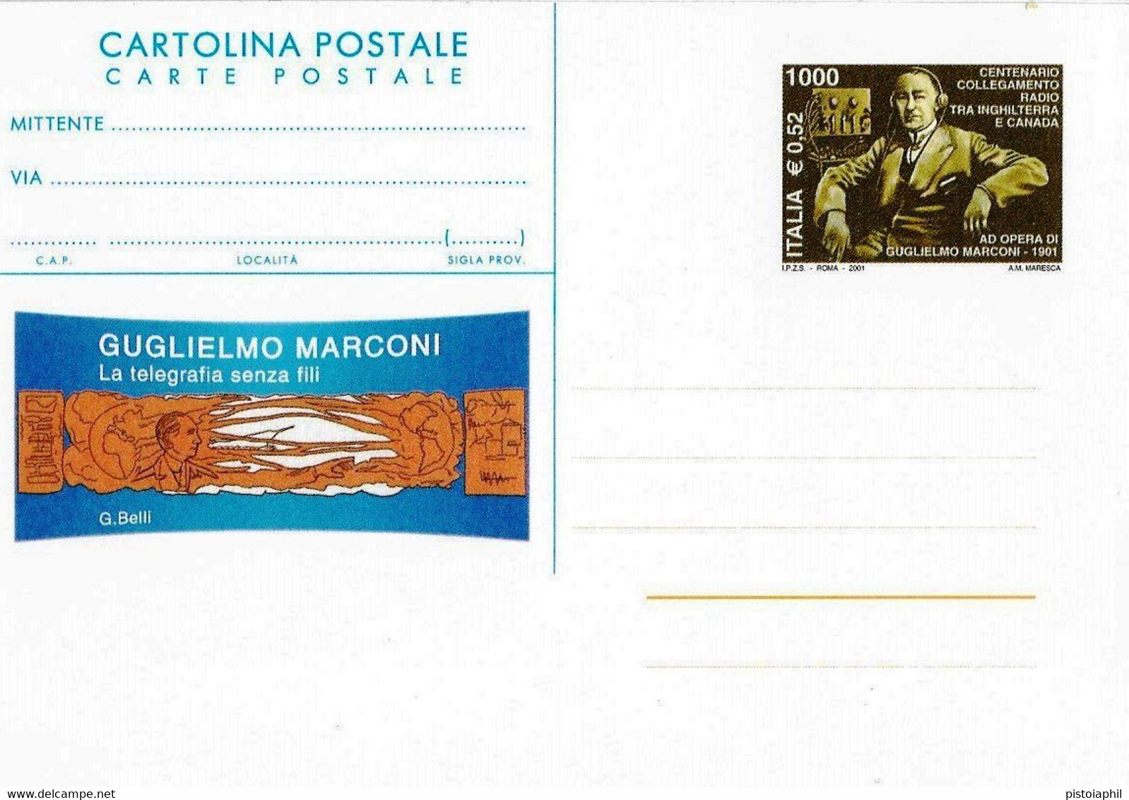 Cartolina Postale 2001 - GUGLIELMO MARCONI, Nuova - Postwaardestukken