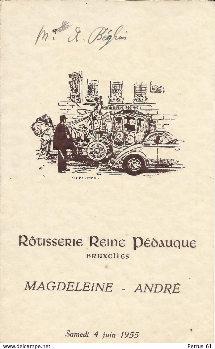 Menu - Rotisserie Reine Pédauque - Bruxelles  - Samedi 4 Juin 1955 - Menus