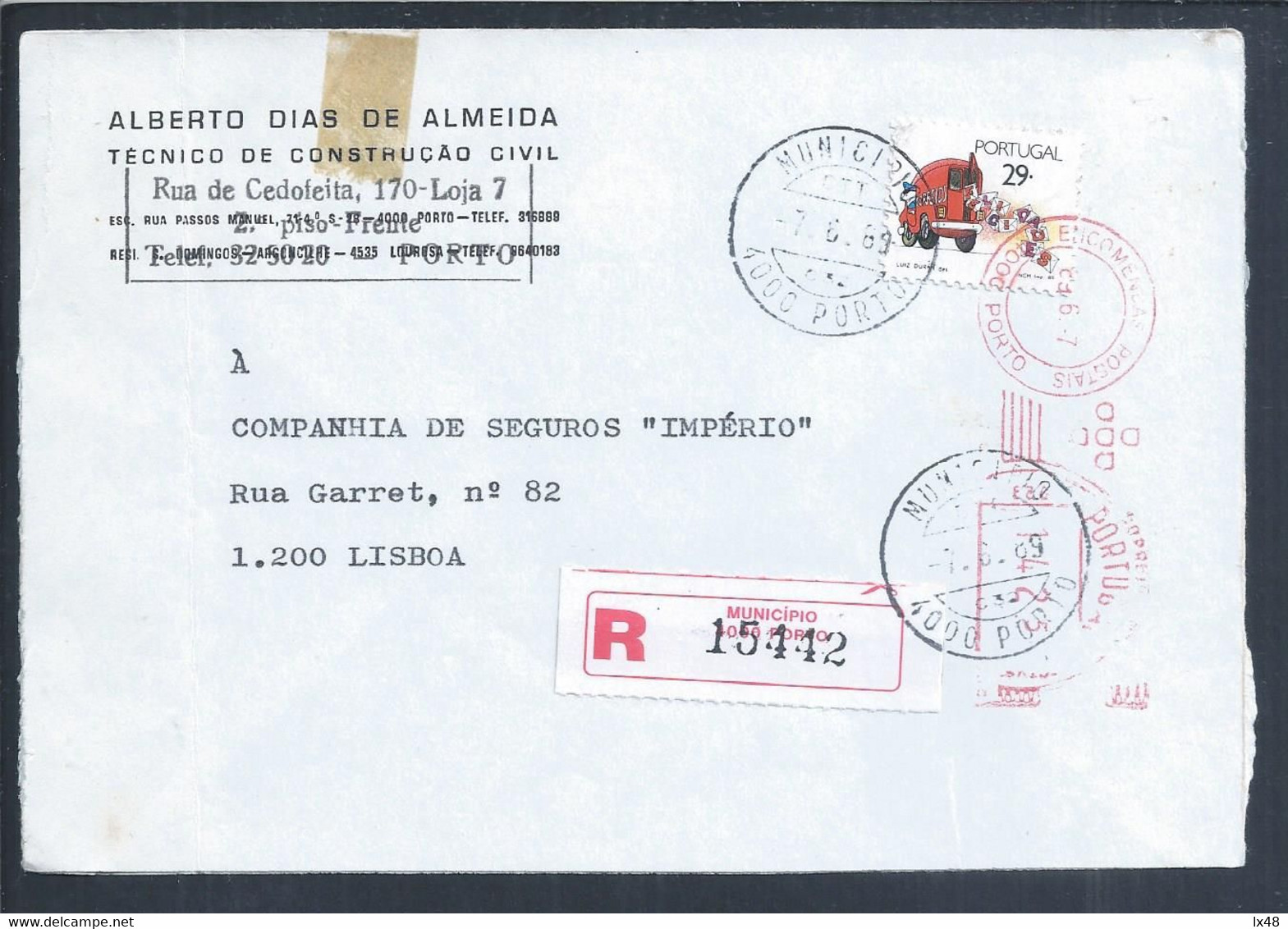 Carta Registada Do Município, Porto Em 7/6/1989 Com Adicional De Franquia Mecânica De Encomendas Postais, Porto. - Storia Postale