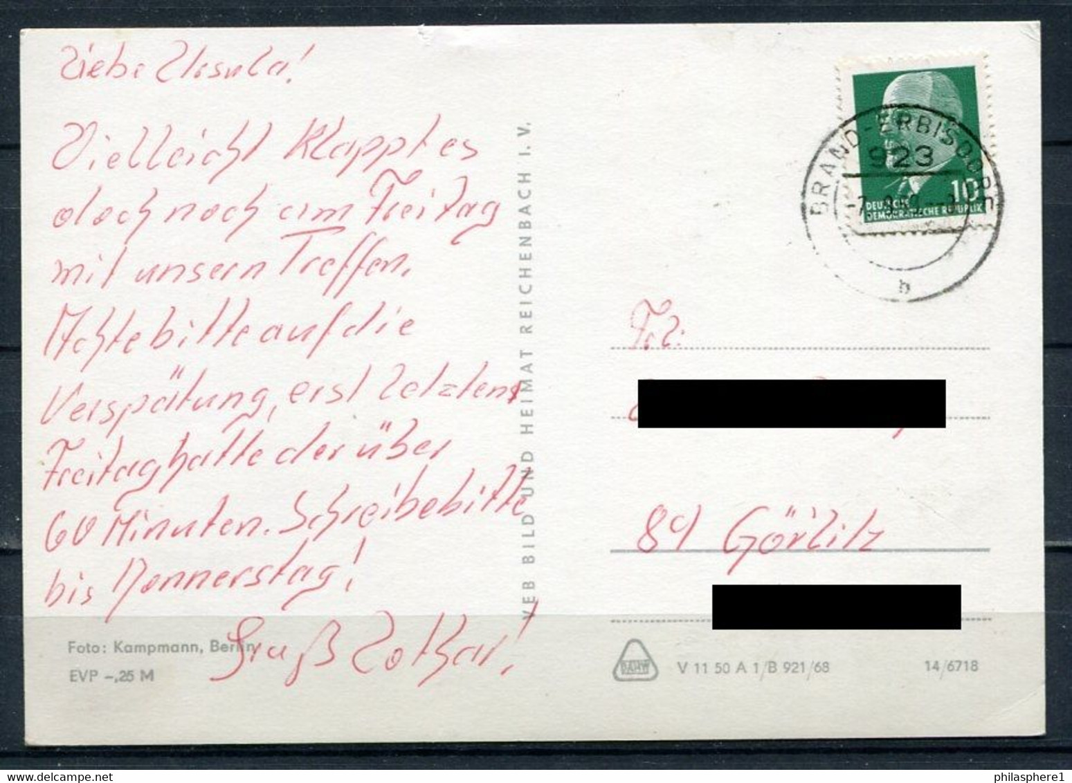 (04208) Brand-Erbisdorf - Mbk. S/w - Pkw Oldtimer / Motorrad - Gel. 1969 - DDR - VEB Bild Und Heimat Reichenbach - Brand-Erbisdorf