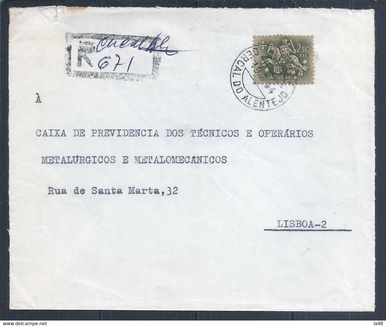 Raro Registo De Cercal Do Alentejo Datado De 1964, Para Lisboa. Stamp Do Cavalo. Horse. - Cartas & Documentos