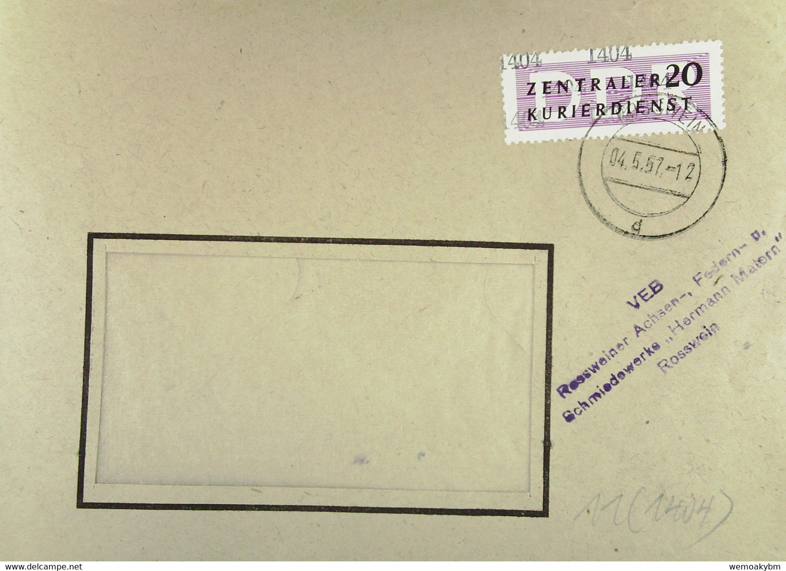 DDR: ZKD-Brief Mit 20 Pf EF Vom VEB Rossweiner Achsen-, Federn-, U. Schmiedewerke V 4.5.57 Nach Dresden Knr: B 11 (1404) - Lettres & Documents