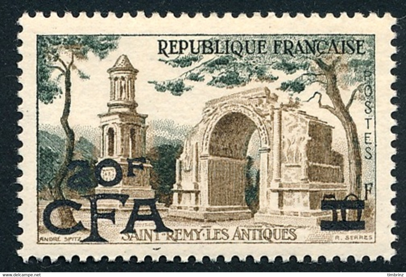 REUNION 1957-59 - Yv. 340 (=FR 1130 + Surch) **   Cote= 2,00 EUR - St-Rémy-les-Antiques  ..Réf.FRA29279 - Unused Stamps