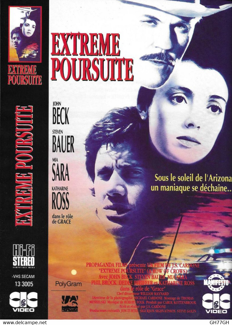 Affiche (30x21,5) De Film "EXTREME POURSUITE" De J.S. CARDONE -vhs Secam CIC VIDEO - Affiches