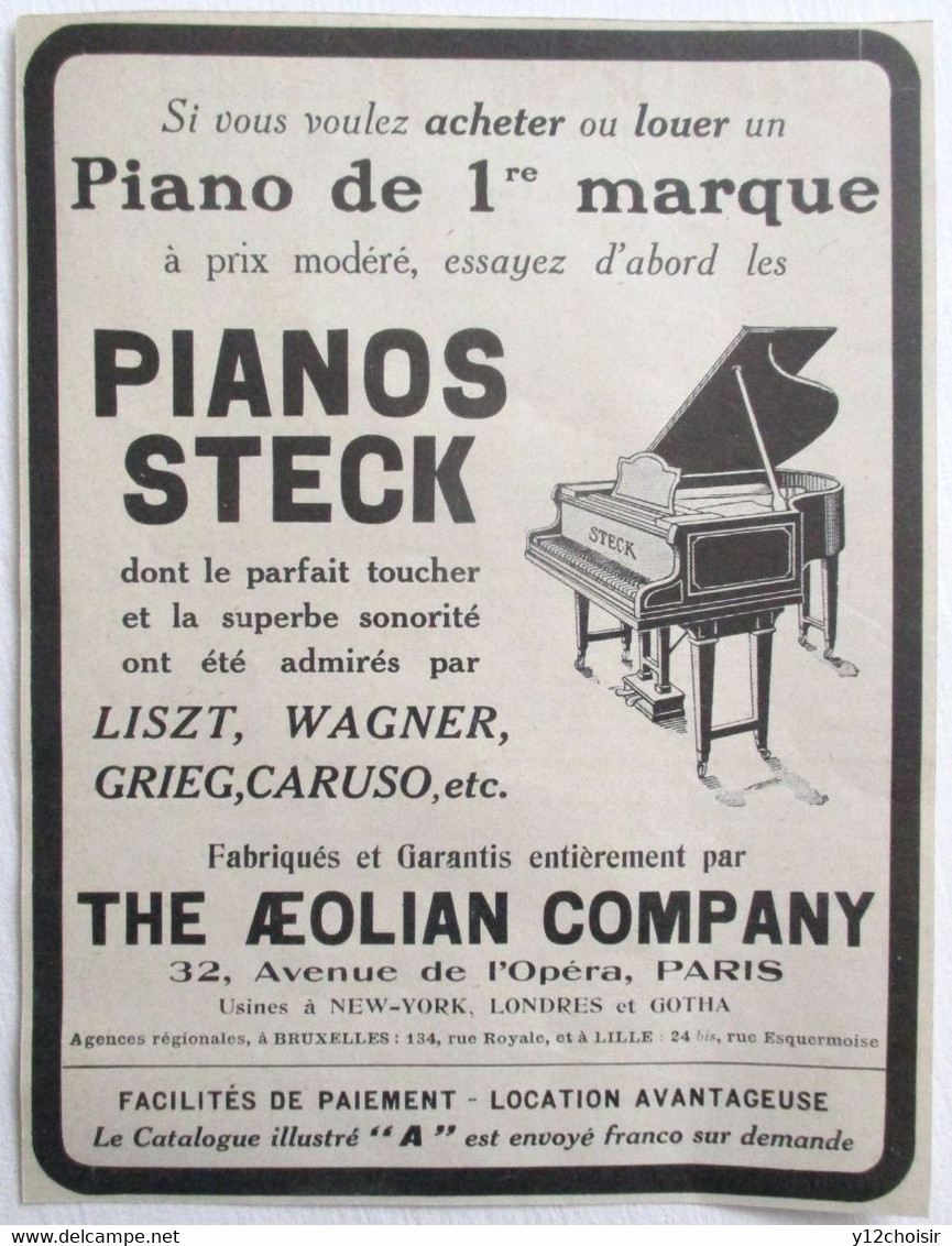 PUB 1914 PIANO STECK LISZT WAGNER GRIEG CARUSO THE AEOLIAN COMPAGNY AVENUE DE L OPERA PARIS NEW-YORK LONDRES BRUXELLES - Musical Instruments