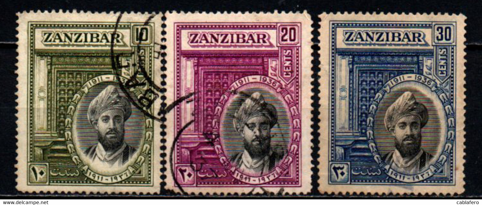 ZANZIBAR - 1936 - 25° ANNIVERSARIO DEL REGNO DEL SULTANO KHALIFA BIN HARUB - USATI - Zanzibar (...-1963)