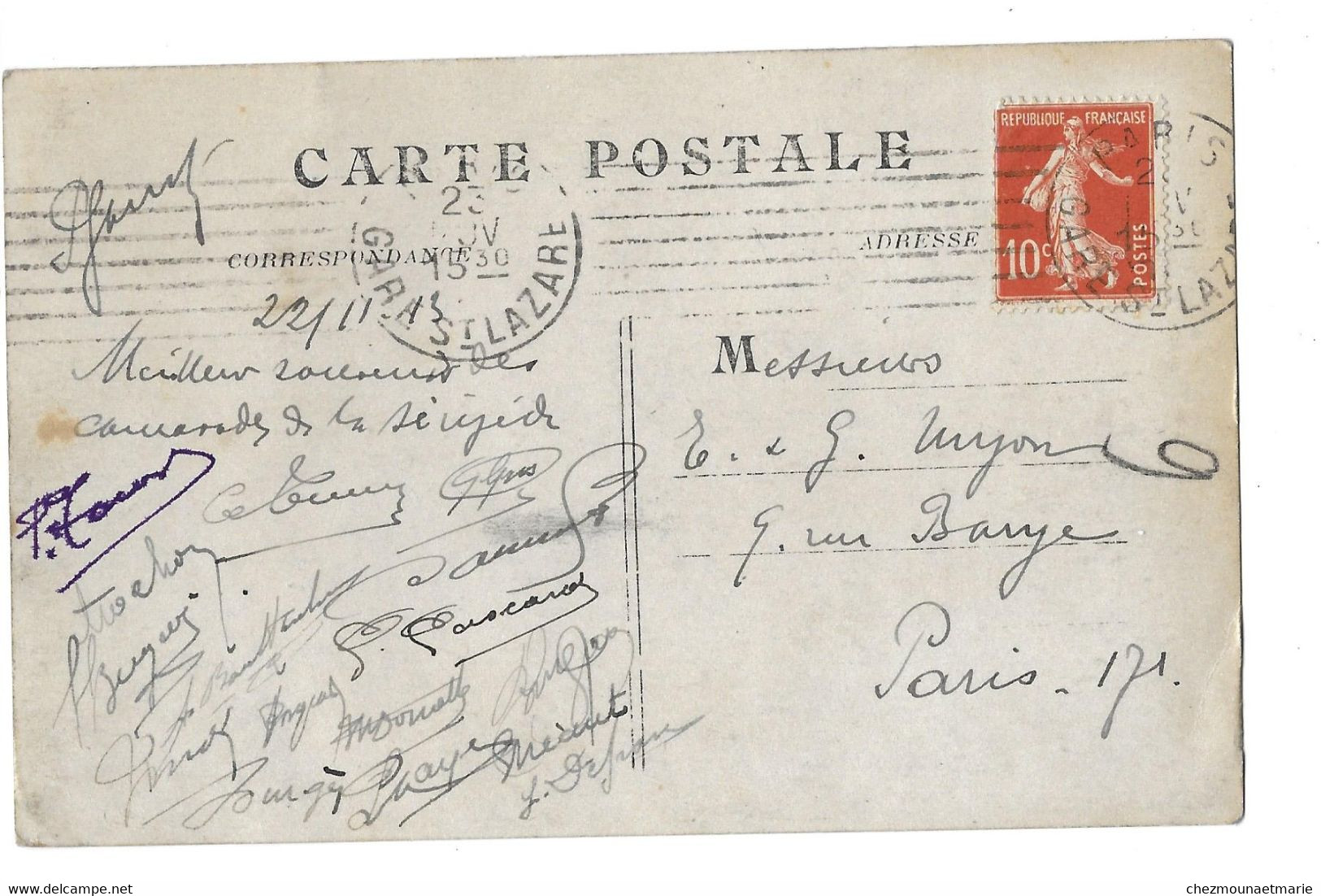 1913 PARIS GARE ST LAZARE POUR LE 9 RUE BARYE - SIGNATURE AUTOGRAPHE D UN GROUPE DE PERSONNES - CARTE PHOTO - Fotografie