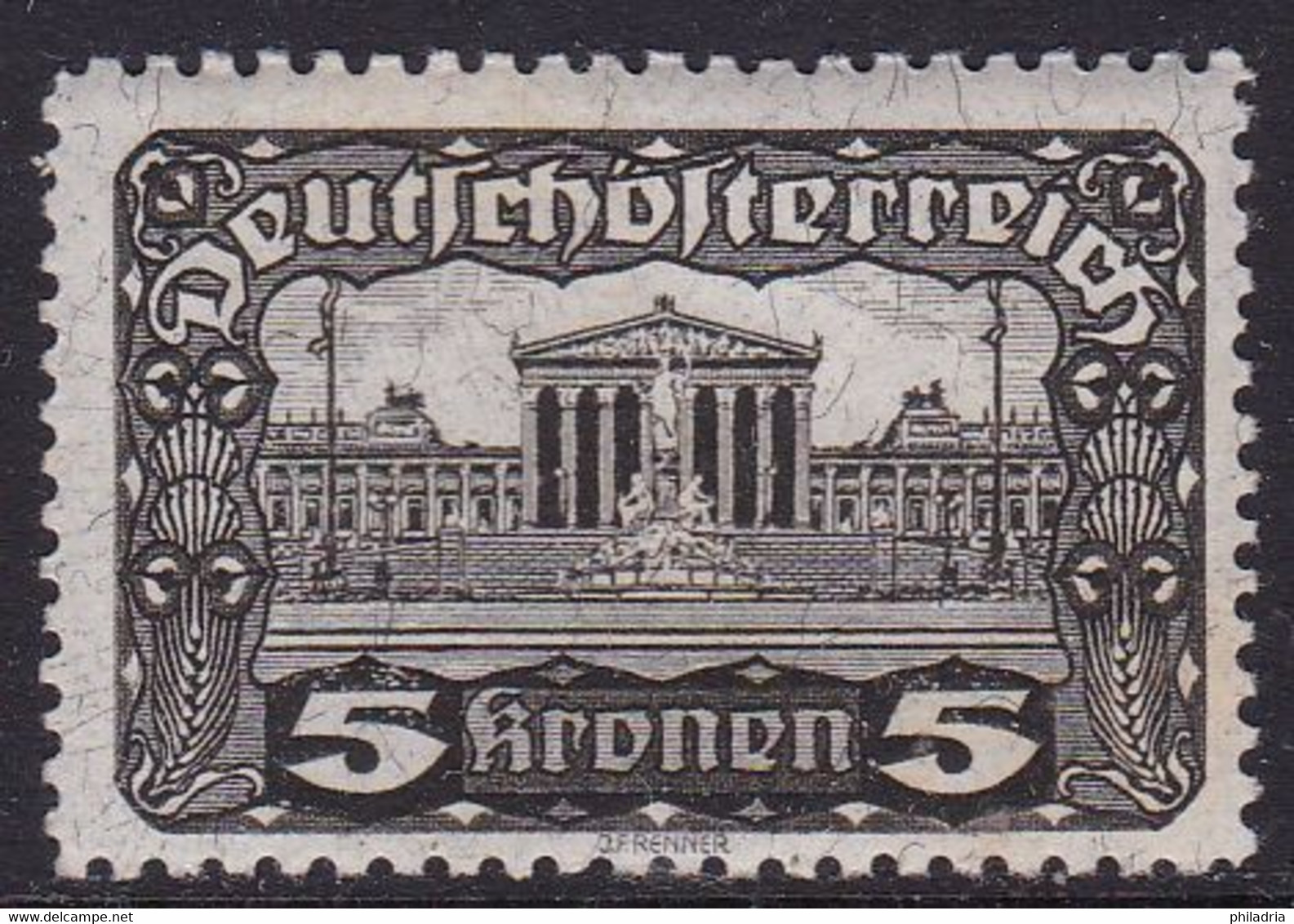 Austria, Parliament, 1919, 5 K. Value, Mixed Perforation 11 1/2 : 12 1/2, MNH, Few Brown Spots - Ungebraucht