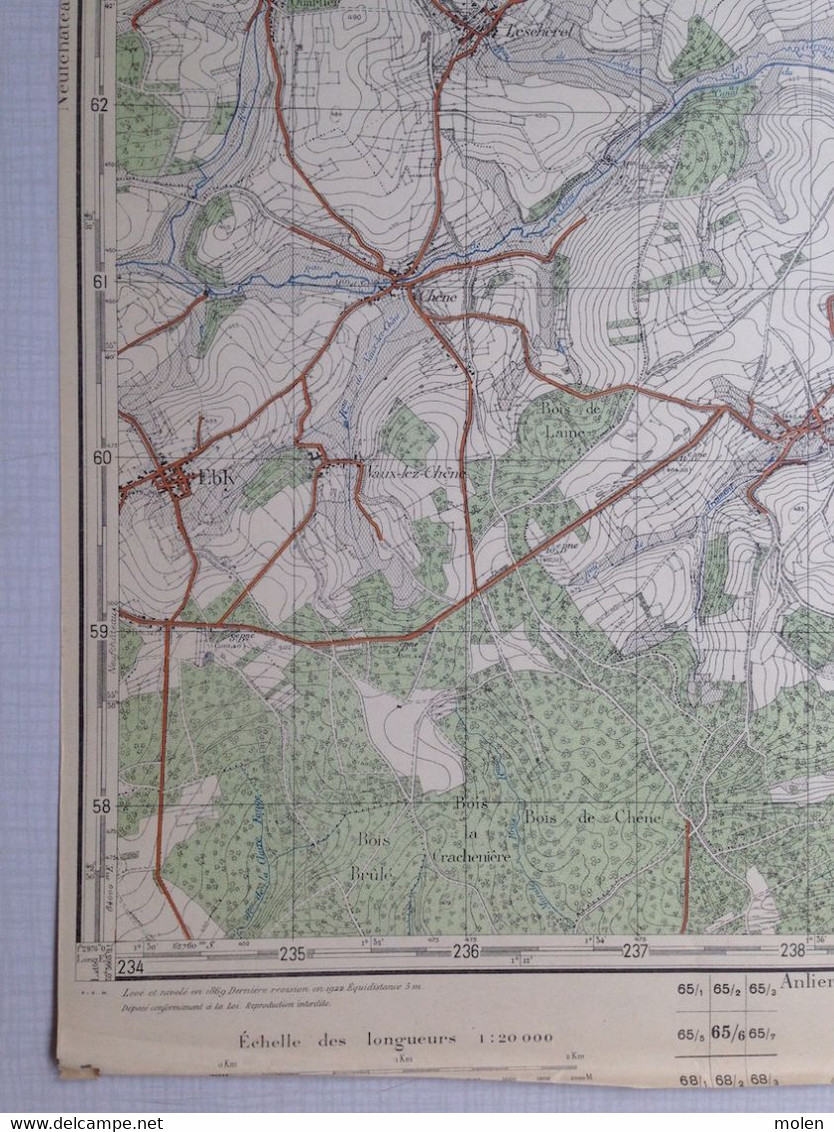 Situation 1922 JUSERET Vaux-sur-Sûre CARTE ETAT MAJOR 65/6 VAUX-LEZ-ROSIERES NIVES SURE COBREVILLE EBLY CHENE WITRY S776 - Vaux-sur-Sûre