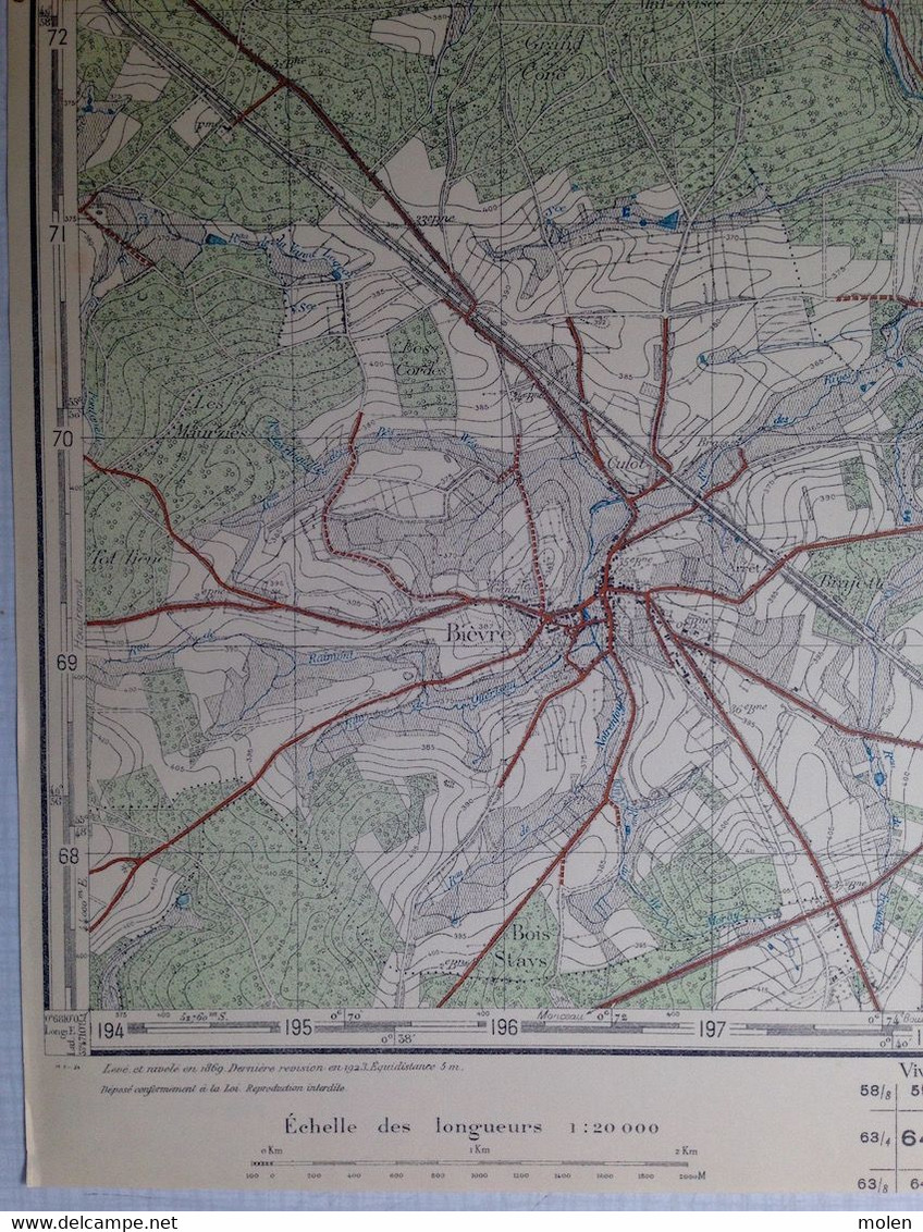 Situation En 1923 HAUT-FAYS Daverdisse CARTE D ETAT MAJOR 64/1 BIEVRE PORCHERESSE GRAIDE GEMBES SCLASSIN LE-MONT S763 - Daverdisse