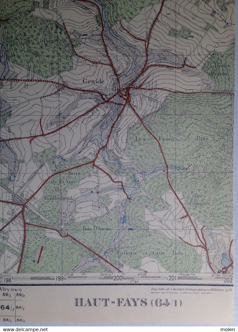 Situation En 1923 HAUT-FAYS Daverdisse CARTE D ETAT MAJOR 64/1 BIEVRE PORCHERESSE GRAIDE GEMBES SCLASSIN LE-MONT S763 - Daverdisse