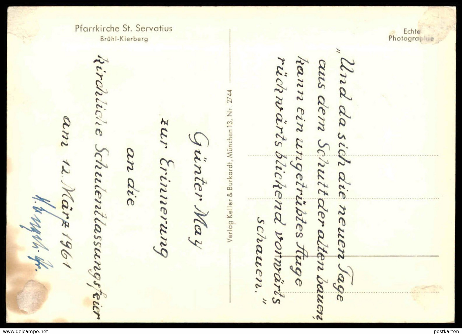 ÄLTERE POSTKARTE INNERES VON ST. SERVATIUS BRÜHL KIERBERG KIRCHE UNTERSCHRIFT PFARRER église Ansichtskarte Cpa Postcard - Bruehl