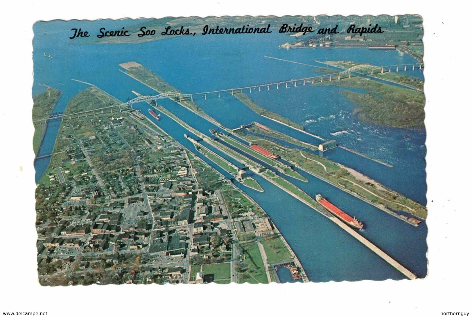 SAULT STE. MARIE, Ontario, Canada, Scenic Soo Locks, International Bridge & Rapids, 1985 4X6 Chrome Postcard - Andere & Zonder Classificatie