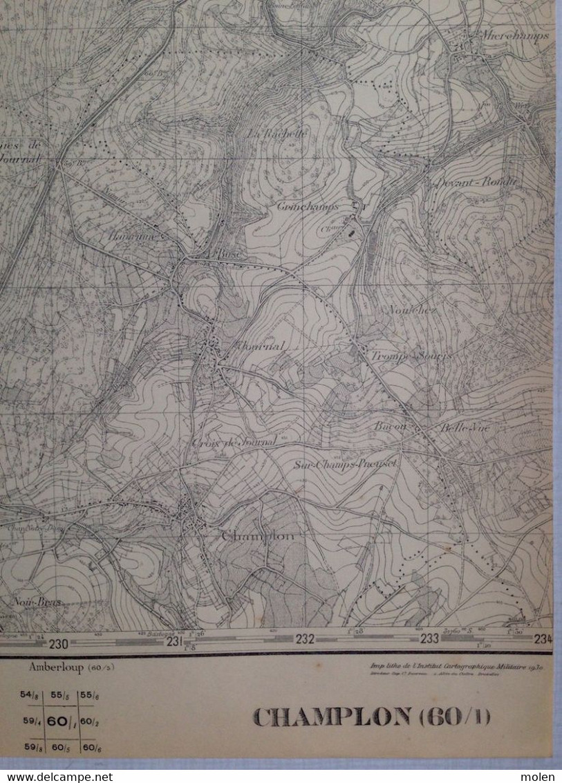 Situation 1924 CHAMPLON Tenneville CARTE ETAT MAJOR 60/1 MIERCHAMPS GRAINCHAMPS JOURNAL VECMONT RONCHAMPAY HALLEUX S752 - Tenneville