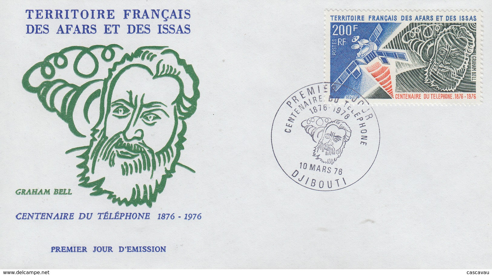 Enveloppe  FDC  1er Jour  TERRITOIRE  FRANCAIS   Des   AFARS  Et  ISSAS   Centenaire  Du  Téléphone  Graham  BELL   1976 - Otros & Sin Clasificación